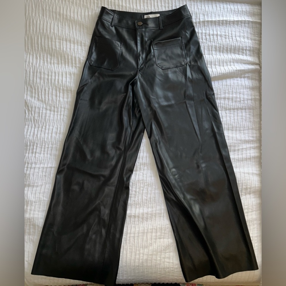 Zara High Waisted Wide Leg Leather Pants